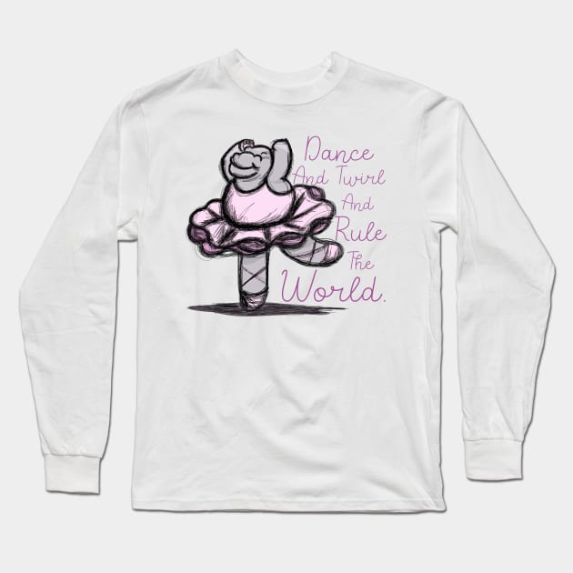 Cute Ballet Dancer Twirling Hippo Design Long Sleeve T-Shirt by Punderstandable